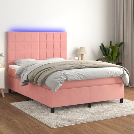 vidaXL Polsterbett mit Matratze und LED Rosa 140x200 cm Velvet