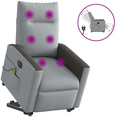 vidaXL Poltrona Alzapersona Massaggi Elettrica Grigio Chiaro Tessuto