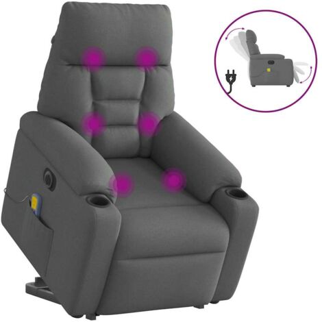 vidaXL Poltrona Alzapersona Massaggi Elettrica Grigio Scuro Tessuto
