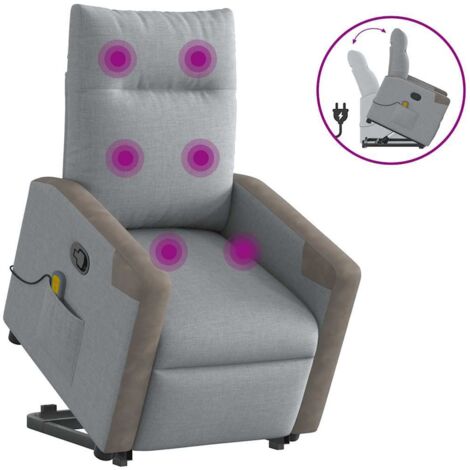 vidaXL Poltrona Alzapersona Massaggi Reclinabile Grigio Chiaro Tessuto