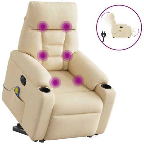 vidaXL Poltrona Alzapersona Massaggiante Elettrica Crema in Tessuto