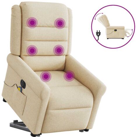 vidaXL Poltrona Alzapersona Massaggiante Elettrica Crema in Tessuto