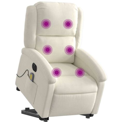 vidaXL Poltrona Alzapersona Massaggiante Elettrica Crema Velluto
