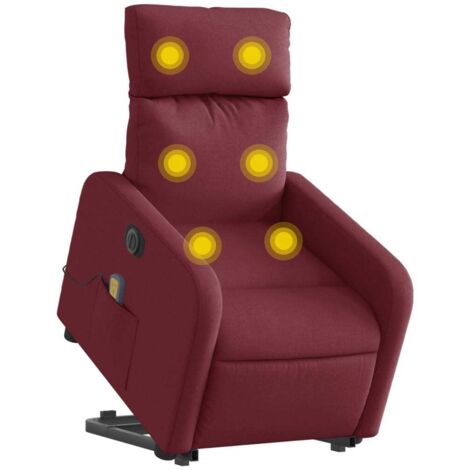 vidaXL Poltrona Alzapersona Massaggiante Elettrica Rosso Vino Tessuto