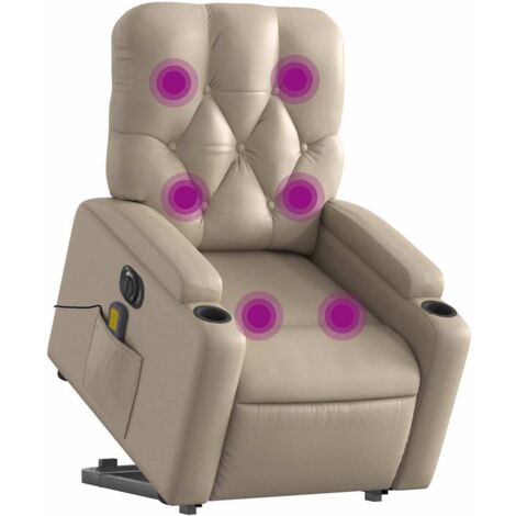vidaXL Poltrona Alzapersona Massaggio Elettrica Cappuccino Similpelle