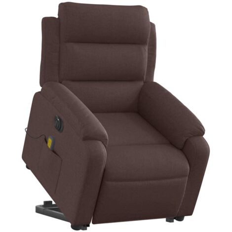 vidaXL Poltrona Alzapersona Massaggio Elettrica Marrone Scuro Tessuto