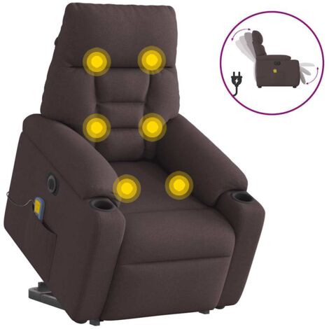 vidaXL Poltrona Alzapersona Massaggio Elettrica Marrone Scuro Tessuto