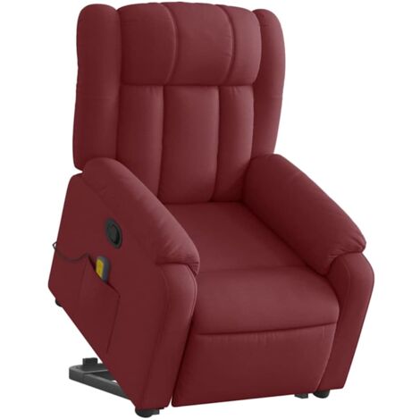 vidaXL Poltrona Alzapersona Massaggio Reclinabile Rosso Vino Tessuto