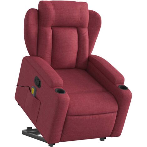 vidaXL Poltrona Alzapersona Massaggio Reclinabile Rosso Vino Tessuto