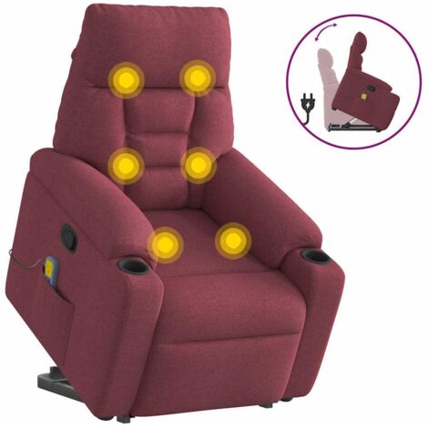 vidaXL Poltrona Alzapersona Massaggio Reclinabile Rosso Vino Tessuto