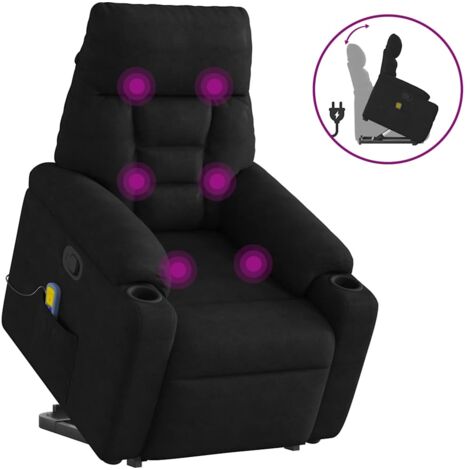 vidaXL Poltrona Alzapersona Reclinante Massaggiante Nera Microfibra