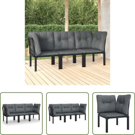 vidaXL Poltrona angolare - Set Salotto da Giardino 3 pz Nero e Grigio in Polyrattan