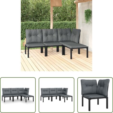 vidaXL Poltrona angolare - Set Salotto da Giardino 4 pz Nero e Grigio in Polyrattan