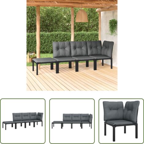 vidaXL Poltrona angolare - Set Salotto da Giardino 4 pz Nero e Grigio in Polyrattan