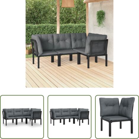 vidaXL Poltrona angolare - Set Salotto da Giardino 4 pz Nero e Grigio in Polyrattan