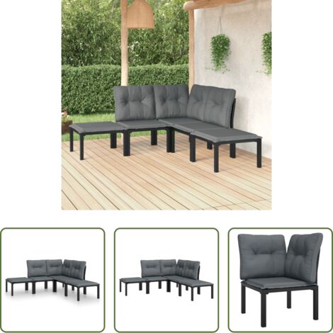 vidaXL Poltrona angolare - Set Salotto da Giardino 5 pz Nero e Grigio in Polyrattan