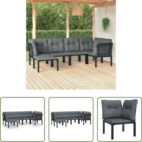 vidaXL Poltrona angolare - Set Salotto da Giardino 6 pz in Polyrattan Nero e Grigio