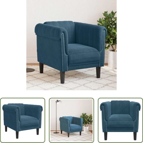 vidaXL Poltrona blu - Poltrona Blu in Velluto
