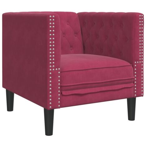 vidaXL Poltrona Chesterfield Rosso Vino in Velluto