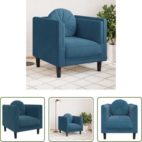 vidaXL Poltrona con cuscino -  Poltrona con Cuscino Blu in Velluto