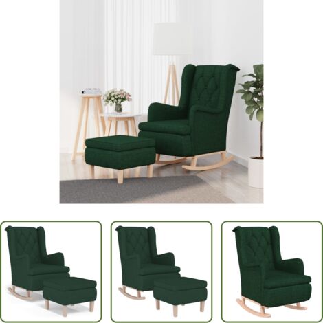 vidaXL Poltrona con dondolo -  Poltrona con Gambe a Dondolo e Sgabello Verde Scuro in Tessuto