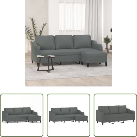 vidaXL Poltrona con poggiapiedi -  Divano a 3 Posti con Poggiapiedi Grigio Scuro 180cm in Tessuto