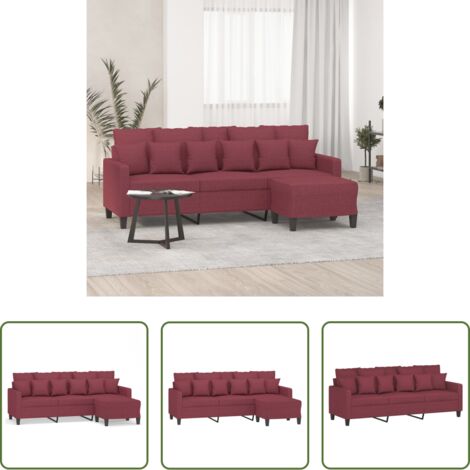 vidaXL Poltrona con poggiapiedi -  Divano a 3 Posti con Poggiapiedi Rosso Vino 180 cm in Tessuto