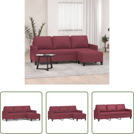 vidaXL Poltrona con poggiapiedi -  Divano a 3 Posti con Poggiapiedi Rosso Vino 180 cm in Tessuto