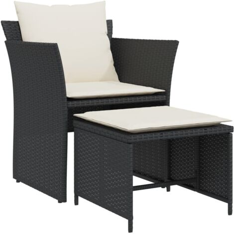 vidaXL Poltrona da Giardino con Poggiapiedi in Polyrattan Nero