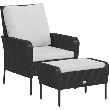 vidaXL Poltrona da Giardino con Poggiapiedi in Polyrattan Nero