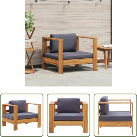 vidaXL Poltrona da giardino -  Sedia da Giardino con Cuscino Grigio Scuro in Legno di Acacia