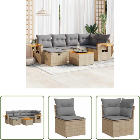 vidaXL Poltrona da giardino -  Set Divani da Giardino 7 pz con Cuscini Beige in Polyrattan