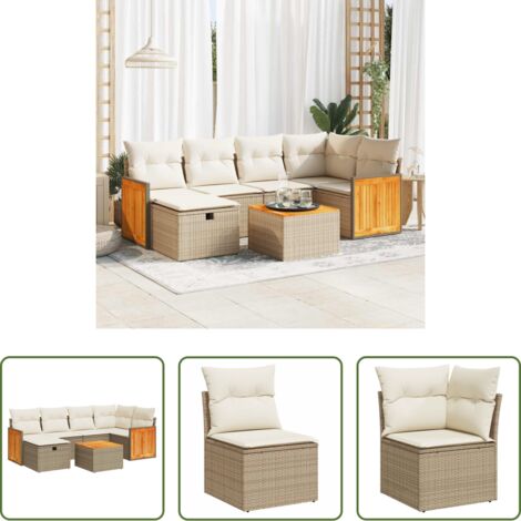 vidaXL Poltrona da giardino -  Set Divani da Giardino 7 pz con Cuscini Beige in Polyrattan