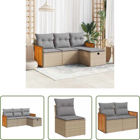 vidaXL Poltrona da giardino -  Set Divano da Giardino 4 pz con Cuscini Beige in Polyrattan