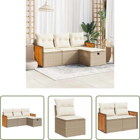 vidaXL Poltrona da giardino -  Set Divano da Giardino 4 pz con Cuscini Beige in Polyrattan