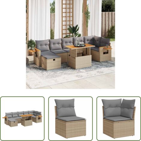 vidaXL Poltrona da giardino -  Set Divano da Giardino 5 pz con Cuscini Beige in Polyrattan