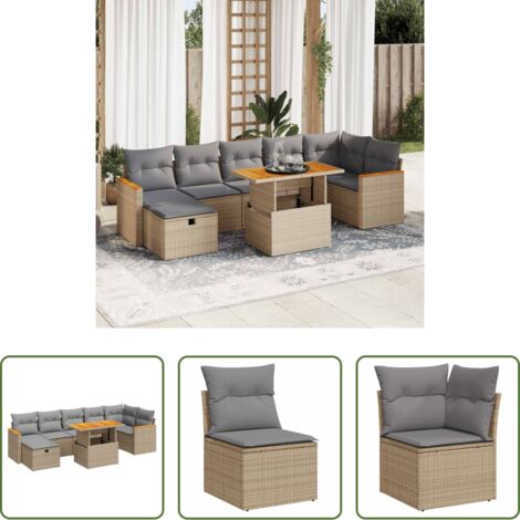 vidaXL Poltrona da giardino -  Set Divano da Giardino 5 pz con Cuscini Beige in Polyrattan