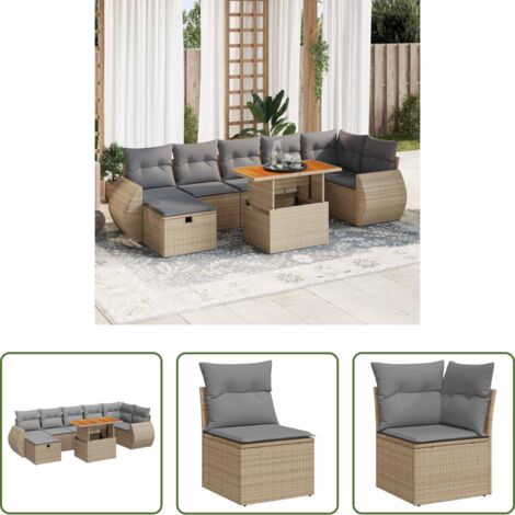 vidaXL Poltrona da giardino -  Set Divano da Giardino 5 pz con Cuscini Beige Polyrattan Acacia
