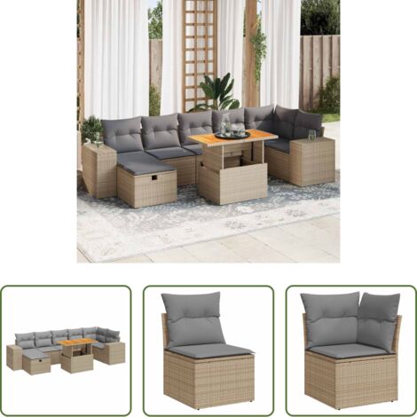 vidaXL Poltrona da giardino -  Set Divano da Giardino 5 pz con Cuscini Beige Polyrattan Acacia