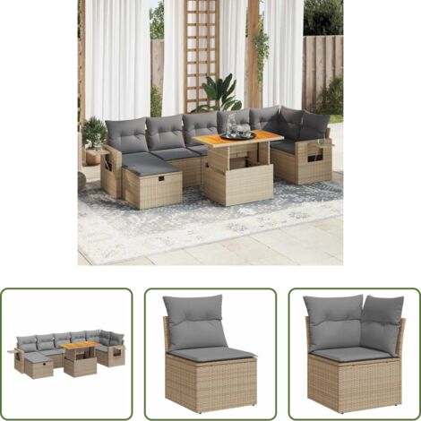 vidaXL Poltrona da giardino -  Set Divano da Giardino 5 pz con Cuscini Beige Polyrattan Acacia