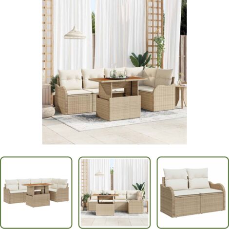vidaXL Poltrona da giardino -  Set Divano da Giardino 6 pcs Beige Poly Rattan