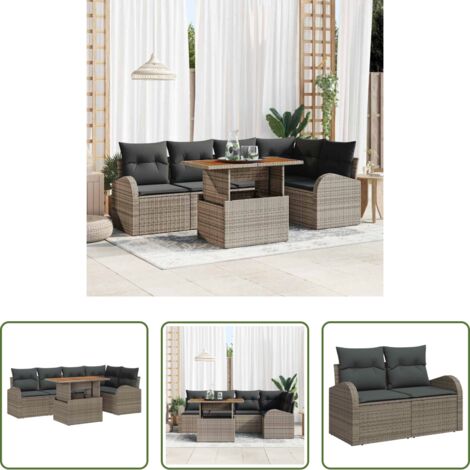 vidaXL Poltrona da giardino -  Set Divano da Giardino 6 pcs Grigio Poly Rattan