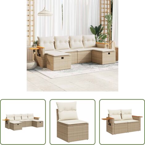 vidaXL Poltrona da giardino -  Set Divano da Giardino 6 pz con Cuscini Beige in Polyrattan