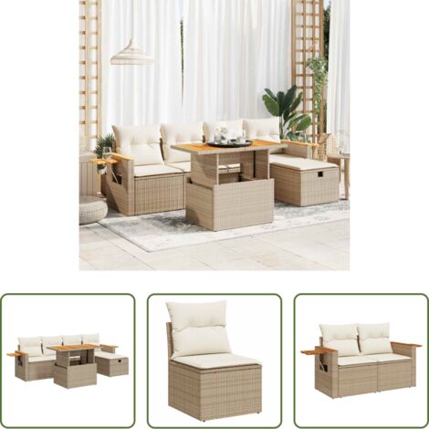 vidaXL Poltrona da giardino -  Set Divano da Giardino 6 pz con Cuscini Beige in Polyrattan