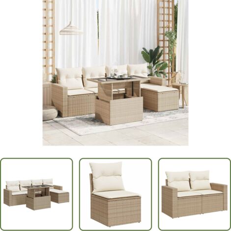 vidaXL Poltrona da giardino -  Set Divano da Giardino 6 pz con Cuscini Beige in Polyrattan