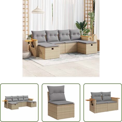 vidaXL Poltrona da giardino -  Set Divano da Giardino 6 pz con Cuscini Beige in Polyrattan