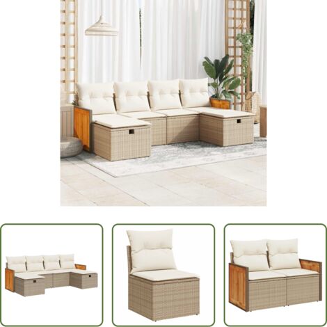 vidaXL Poltrona da giardino -  Set Divano da Giardino 6 pz con Cuscini Beige in Polyrattan
