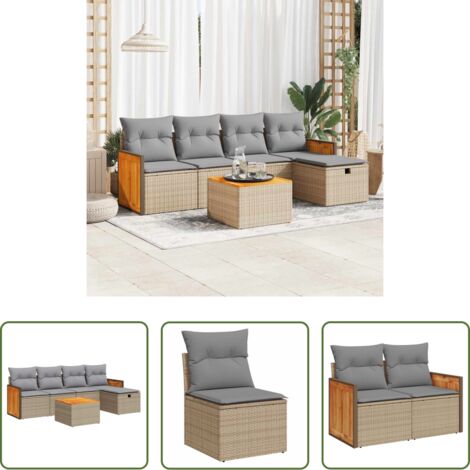 vidaXL Poltrona da giardino -  Set Divano da Giardino 6 pz con Cuscini Beige in Polyrattan