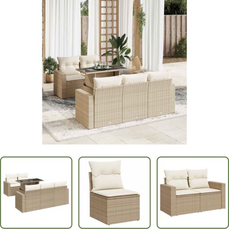 vidaXL Poltrona da giardino -  Set Divano da Giardino 6 pz con Cuscini Beige in Polyrattan