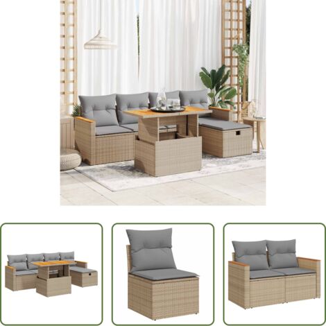 vidaXL Poltrona da giardino -  Set Divano da Giardino 6 pz con Cuscini Beige in Polyrattan